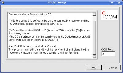 Icom CS-R20 Initial Setup dialog