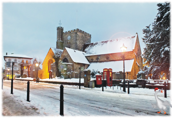 Christmas card 2013. Ebenezer Goose at St Faith's, Havant.