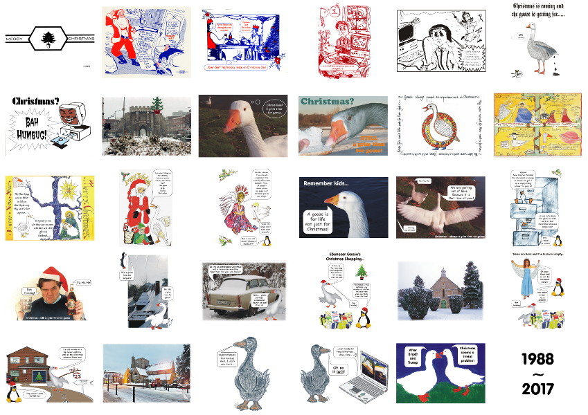 Collage looking back over thirty years of Garf Technology Christmas cards